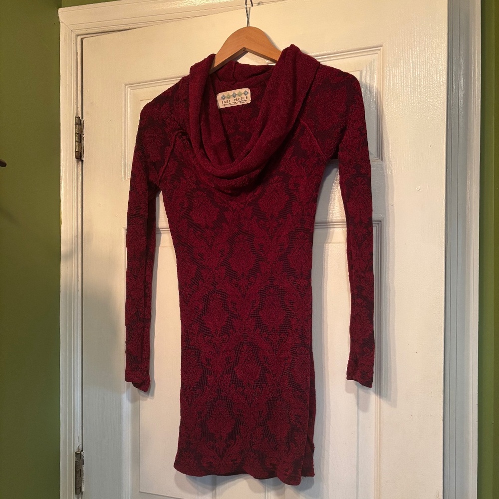 Free People Burgundy Brocade Tunic Dress